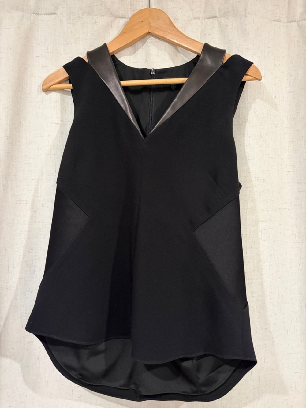 rag & bone Black Sleeveless V-Neck Top with Faux Leather Collar